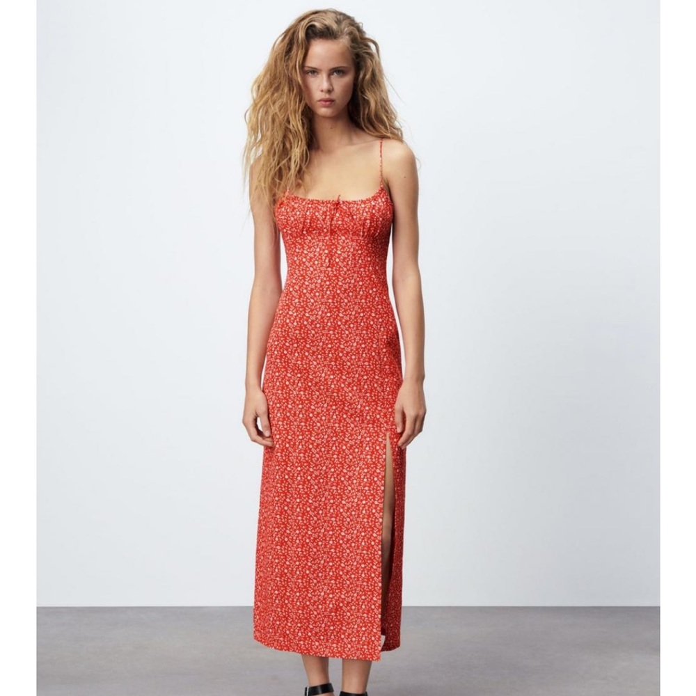 Red Floral Midi Dress